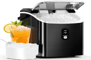 Antarctic Star Nugget Ice Maker Countertop with Soft Chewable Ice, Portable Sonic Ice Maker with Basket and Scoop, Removable Top Cover, Auto-Cleaning for Home/Party/RV/Camping (Stainless Steel Black)