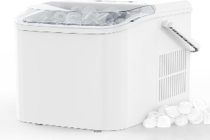 DUMOS Countertop Ice Maker with Handle, 26lbs/24H Portable Ice Machine, 9 Bullet Cubes Ready in 6 Mins, Self-Cleaning, Quiet Compact for Home, Kitchen, RV, Camping, Bright Black