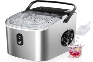 EUHOMY Countertop Ice Maker Machine with Handle, 26.5lbs Per Day, 9 Cubes in 6 Mins, Auto-Cleaning Portable Ice Maker with Basket and Scoop, for Home/Kitchen/Camping/RV (Silver)