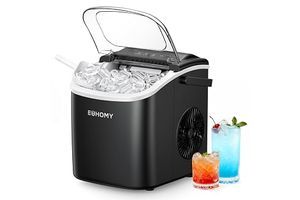 EUHOMY Countertop Ice Maker Machine with Handle, 26lbs in 24Hrs, 9 Ice Cubes Ready in 6 Mins, Auto-Cleaning Portable Ice Maker with Basket and Scoop, for Home/Kitchen/Camping/RV. (Black)