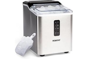 Igloo Portable Ice Maker with Scoop - Ice Maker with LED Control Panel & 1.5 Quart Water Tank - Stainless Ice Cube Maker Produces 26 Lbs. of Ice in 24 Hours with 9 Large or Small Cubes in 7 Minutes