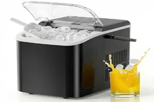 NEWBULIG Ice Makers Countertop with Handle, Portable Ice Machine, 9 Bullet Cubes in 6 Mins, 26lbs in 24Hrs, Auto-Cleaning, with Basket and Scoop, for Home, Kitchen, RV, Camping, Black