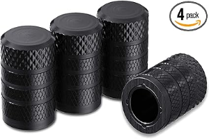 CKAuto Tire Valve Stem Caps, Black, 4 pcs/Pack, Anodized Aluminum Tire Valve Cap Set, Corrosion Resistant, Universal Stem Covers for Cars Trucks Motorcycles SUVs and Bikes