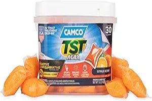 Camco TST MAX RV Toilet Treatment Drop-INs - Control Unwanted Odors & Break Down Waste and Tissue - Safe Septic Tank Treatment - Orange Scent, 30-Pack (41183)