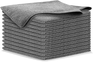 Microfiber Cleaning Cloth Grey - 12 Packs 12.6"x12.6" - High Performance - 1200 Washes, Ultra Absorbent Towels Weave Grime & Liquid for Streak-Free Mirror Shine - Car Washing Cloth