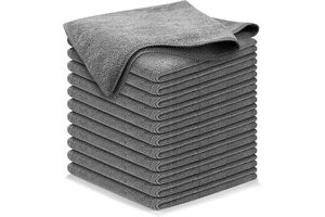 USANOOKS Microfiber Cleaning Cloth Grey - 12 Pcs (12.5"x12.5") - High Performance - 1200 Washes, Ultra Absorbent Microfiber Towel Weave Grime & Liquid for Streak-Free Mirror Shine - Car Washing Cloth