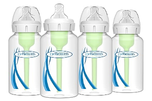 Dr. Brown's Natural Flow Anti-Colic Options+ Narrow Baby Bottle, 8 oz/250 mL, with Level 1 Slow Flow Nipples, 0m+, 4 Pack