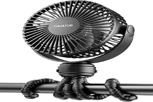 Gaiatop Mini Portable Stroller Fan, Battery Operated Small Clip on, Detachable 3 Speed Rechargeable, 360° Rotate Flexible Tripod Better Cooling for Car Seat Crib Treadmill Travel Black
