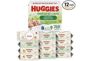Huggies Natural Care Sensitive Baby Wipes, Unscented, Hypoallergenic, 99% Purified Water, 12 Flip-Top Packs (768 Wipes Total), Packaging May Vary