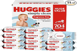 Huggies Simply Clean Unscented Baby Diaper Wipes, 11 Flip-Top Packs (704 Wipes Total), Packaging May Vary