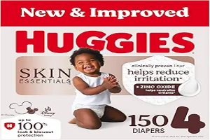 Huggies Size 4 Diapers, Skin Essentials Baby Diapers, Size 4 (22-37 lbs), 150 Count (6 Packs of 25), Packaging May Vary