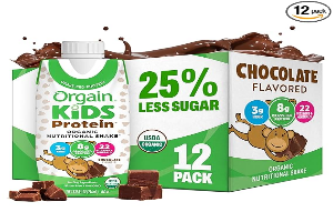 Orgain Organic Kids Nutritional Protein Shake, Chocolate, Healthy Kids Snacks, 8g Dairy Protein, 3g Fiber, 22 Vitamins & Minerals, No Soy Ingredients, Gluten Free, Non-GMO, 8.25 Fl Oz (Pack of 12)