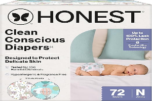 The Honest Company Comfort Dry Disposable Daytime Diapers for Sensitive Skin, Hypoallergenic, Above It All + All the Alpacas, Club Box Size Newborn 72 Count