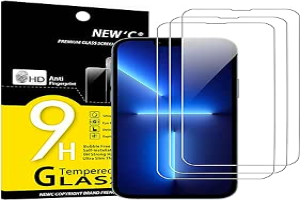 NEW'C 3 Pack Designed for iPhone 14, 13, 13 Pro (6.1") Screen Protector Tempered Glass, Case Friendly Anti Scratch Bubble Free Ultra Resistant