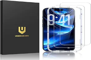 UNBREAKcable 2-Pack Screen Protector for iPhone 17 Pro, Military-Grade Shatterproof Tempered Glass [9H+ Hardness] [Easy Installation Frame] [99.99% HD Clear] for Apple iPhone 17 Pro