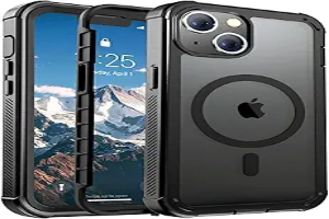 jaroco Magnetic for iPhone 13 Case, [Compatible with MagSafe][Military Grade Drop Protection][Heavy Duty Protection][Non-Slip][Shockproof] 2-Layer Durable Bumper Phone Case 6.1''-Black