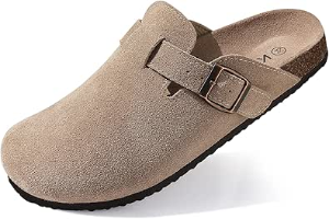 KIDMI Women's Suede Clogs Leather Mules Cork Footbed Sandals Potato Shoes with Arch Support