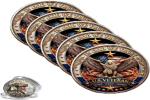 250 Years of Freedom Veteran Tribute Coin,in God We Trust Veteran Challenge Coins,We The People Commemorative Coin with Eagle Design,Christian Token Gift for for Veterans, Fathers, Husbands (5pcs)