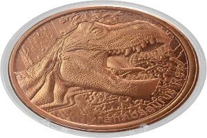 Roaring Tyrannosaurus Rex Prehistoric Dinosaur - 1 oz .999 Pure Copper Round Collecticble 39mm Challenge Coin in Capsule - COA by Heavenly Metals