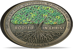 Rooted in Christ The Lord is My Rock, My Fortress, My Deliverer Faith-Based Christian Challenge Coin Bible Verse Gift (Single Coin)