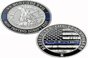 Saint Michael Patron Saint of Law Enforcement Challenge Coin The Thin Blue Line Silver Plated Coins