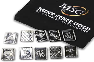 TEN One Gram .999 pure Silver Bars with random designs in a jewelry pouch (Original Version)