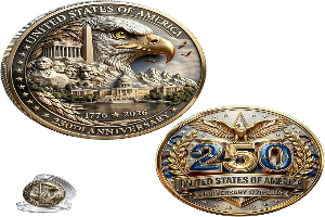 USA 250th Anniversary Coin 1776-2026 3D America 250 Merchandise for Patriotic Celebration 4th of July Independence Day Gifts for Veterans & History Lover