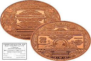 Washington 2 Dollar $2 Note Design 1 oz .999 Pure Copper Round 39mm Collectible Coin in Capsule - COA by Heavenly Metals