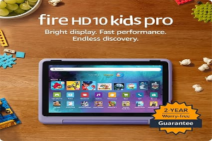 Amazon Fire HD 10 Kids Pro tablet, ages 6-12. Bright 10.1" HD screen, includes ad-free content, robust parental controls, 13-hr battery and slim case for older kids, 32 GB, Happy Day