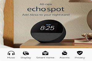 All-new Amazon Echo Spot (2024 release), Smart alarm clock for your nightstand + Alexa, Black