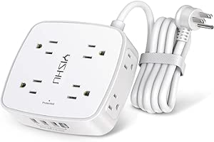6 Ft Surge Protector Power Strip - 8 Widely Outlets with 4 USB Ports, 3 Side Outlet Extender with 6 Feet Extension Cord, Flat Plug, Wall Mount, Desk USB Charging Station, ETL,White