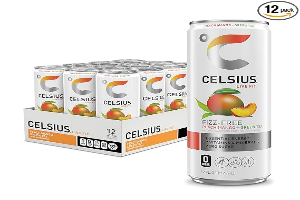 CELSIUS Fizz Free Peach Mango Green Tea, Sugar Free Energy Drink, 12 Fl Oz (Pack of 12)