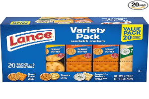 Lance Sandwich Crackers, Variety Pack, 3 Flavors, 20 Individually Wrapped Packs, 6 Sandwiches Each