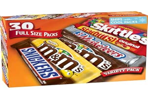 M&M'S, SNICKERS, 3 MUSKETEERS, SKITTLES & STARBURST Full Size Chocolate Candy Variety Mix 56.11-Ounce 30-Count Box