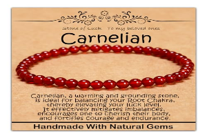 4mm Natural Healing Gemstone Bracelet Handmade Yoga Stretch Elastic Bracelet Stress Relief Crystal Jewelry for Men and Women (4mm, Carnelian)