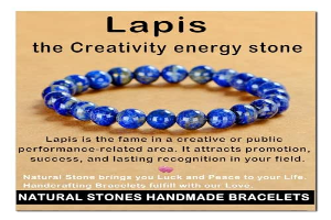 AD Beads Handmade Gemstone Stretch Elastic Bracelet Crystal Healing Reiki Nature's Beauty and Spiritual Essence Unisex (8mm, Lapis Lazuli)