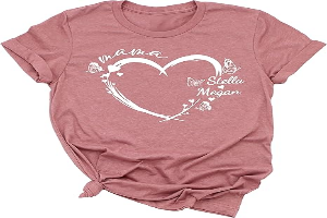 Customizable Mom Shirt with Custom Kid's Name, Personalized Mama Shirt for Women, Gifts for Mommy Shirts, Christmas, Momma Gifts for Valentines Day Multiple Colors