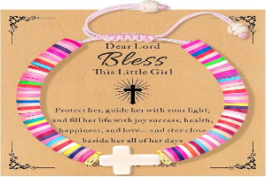 Handmade Gifts for Kids/Girls/Teens/Women-Cute Cross Bracelet First Communion Baptism Confirmation Graduation Gifts, Colorful Religious Bracelets Christian Jewelry Jesus Faith Trendy Stuff