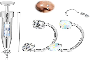 Opal Nose Ring Studs Horseshoe Nose Rings Hoops Stud 316L Stainless Steel Nose Rings Round CZ Square Screw L Shaped Nose Stud Hypoallergenic Nostril Piercing Jewelry for Women Men