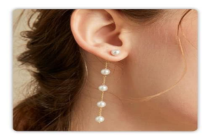 Pearl Earrings for Women, 14k Gold Pearl Drop Dangle Earrings White Adjustable Dainty Boho Pearl Tassel Earrings Statement Wedding Bridal Earrings as Birthday Jewelry Gifts for Teen Girls