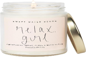 Sweet Water Decor Relax Girl, Peppermint, Cedar, Clove, and Eucalyptus Scented Soy Wax Candle for Home | 9oz Clear Jar, 40 Hour Burn Time, Non Toxic, Made in the USA