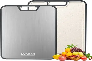 Titanium Cutting Board for Kitchen, Double Sided Chopping Board, 99.9% Pure Titanium & PP, Non-Porous, Odor Resistant, Safe for Raw & Cooked Food, Easy to Clean, Large 15”×10.3”
