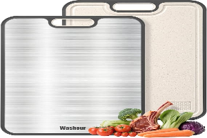 Titanium Cutting Boards for Kitchen, Non Toxic 2-in-1 Cutting Board Double Sided, Food Grade Chopping Boards for Fresh Meat Vegetable, Easy to Clean Large Size 16”×11”