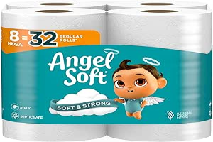 Angel Soft Toilet Paper, 8 Mega Rolls = 32 Regular Rolls, Soft and Strong Toilet Tissue