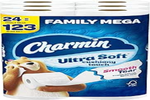 Charmin Ultra Soft Cushiony Touch Toilet Paper, 24 Family Mega Rolls = 123 Regular Rolls