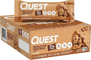 Quest Nutrition Chocolate Chip Cookie Dough Protein Bars, High Protein, Low Carb, Gluten Free, Keto Friendly, 12 Count