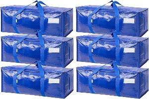 TICONN 6 Pack Extra Large Moving Bags Heavy Duty with Zippers & Carrying Handles, Durable Storage Bags Moving Boxes for Closet Organizers and Storage (6 Pack, Blue)
