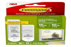 Command Medium and Large Picture Hanging Strips, Damage Free Hanging Picture Hangers, No Tools Wall Hanging Strips for Living Spaces, White, 12 Medium Pairs and 16 Large Pairs