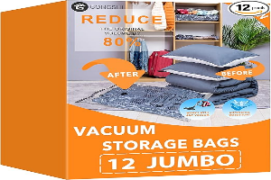 GONGSHI Vacuum Storage Bags, Space Saver Seal Bags For Clothing, Travel Luggage,Blankets, Comforters, Pillows, Clothes Storage.12 Jumbo