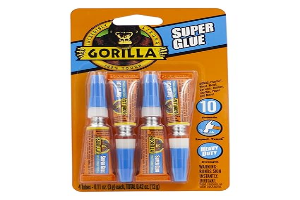 Gorilla Super Glue, Fast‑Setting, Impact‑Tough All‑Purpose Adhesive with Anti-Clog Cap, 4 -3 g Tubes, (Pack of 1) - Clear